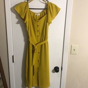 Monteau mustard button down midi dress